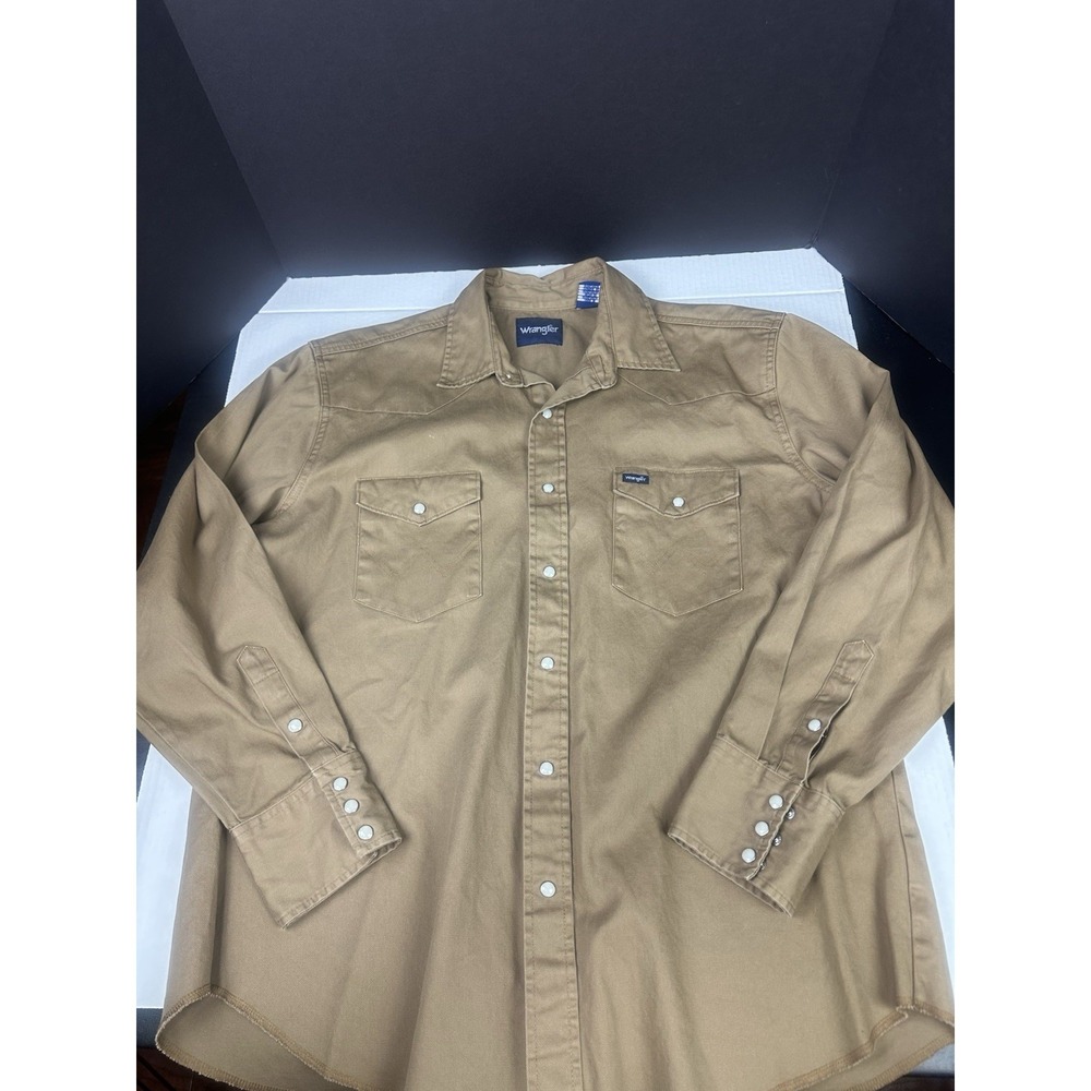 Wrangler Shirt Mens X- Large Brown Brushpopper Western Farming Ranch Pearl Snap